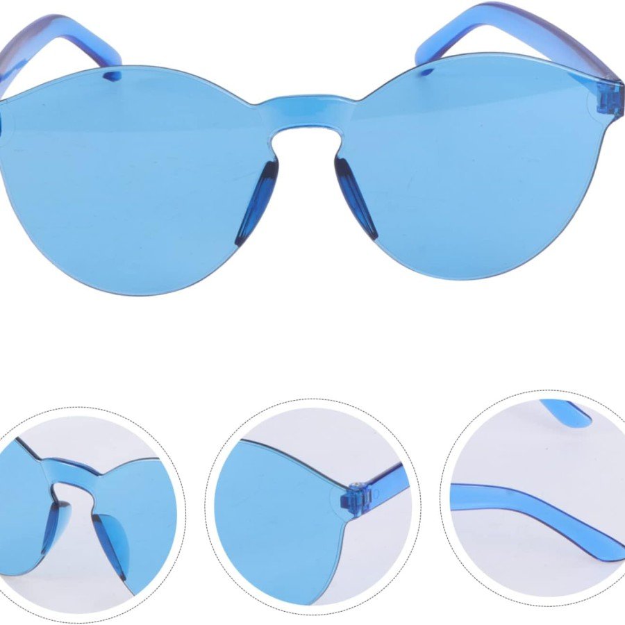 Hard Mica Oval Shaped Rimless Blue Glasses Retro Party 5x14 cm