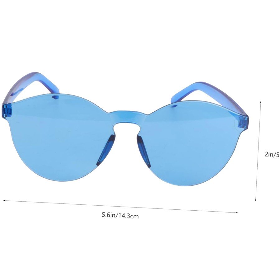 Hard Mica Oval Shaped Rimless Blue Glasses Retro Party 5x14 cm