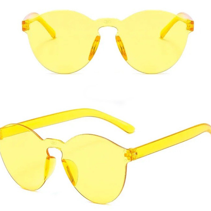 Hard Mica Oval Shaped Rimless Yellow Glasses Retro Party 5x14 cm