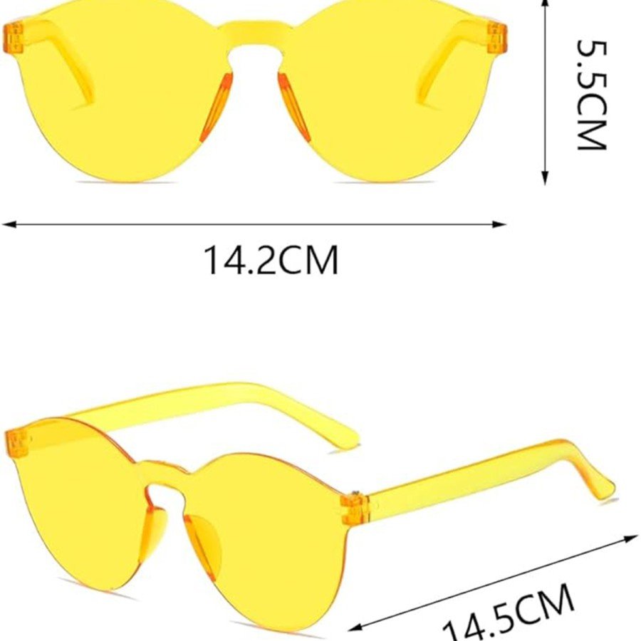 Hard Mica Oval Shaped Rimless Yellow Glasses Retro Party 5x14 cm