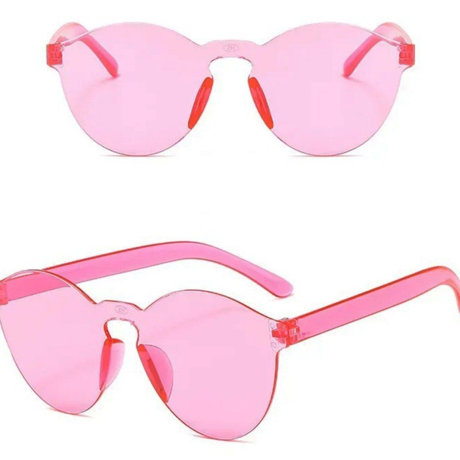 Hard Mica Oval Shaped Rimless Pink Glasses Retro Party 5x14 cm