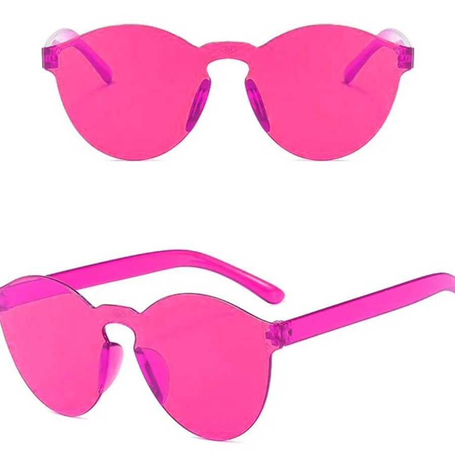 Hard Mica Oval Shaped Rimless Fuchsia Glasses Retro Party 5x14 cm Hard Mica Oval Shaped Rimless Fuchsia Glasses Retro Party 5x14 cm