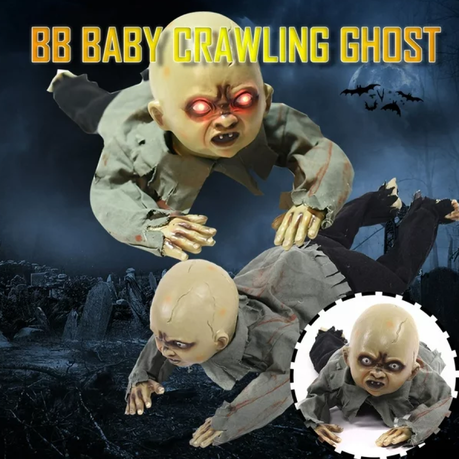 Moving Baby Ghost Zombie Decoration with Sound, Light and Sensor Crawling on the Ground 30x85 cm