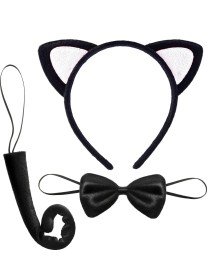 Cute Cat Costume Set Ear Bow Tie Tail White Color