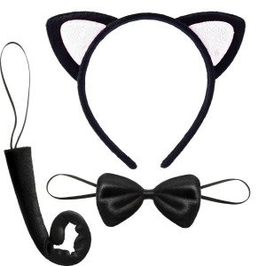 Cute Cat Costume Set Ear Bow Tie Tail White Color Cute Cat Costume Set Ear Bow Tie Tail White Color