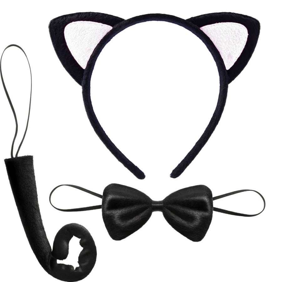 Cute Cat Costume Set Ear Bow Tie Tail White Color