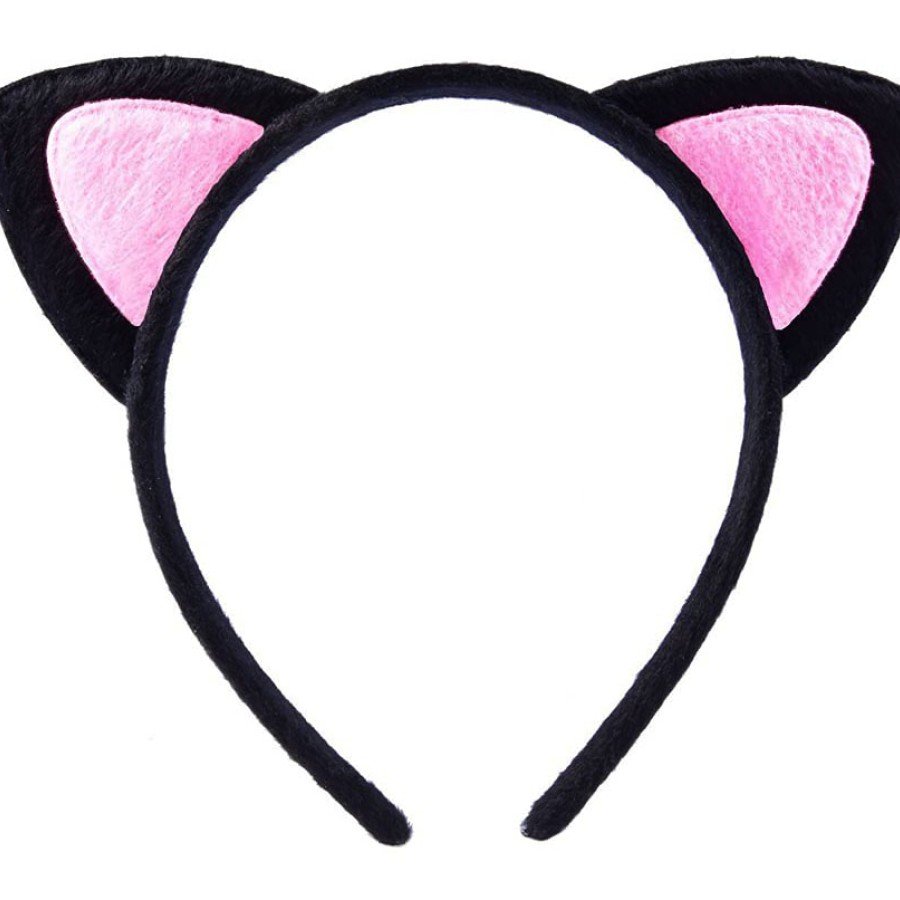 Cute Cat Ear Fluffy Cat Crown Black Inside Pink Color 17x15 cm