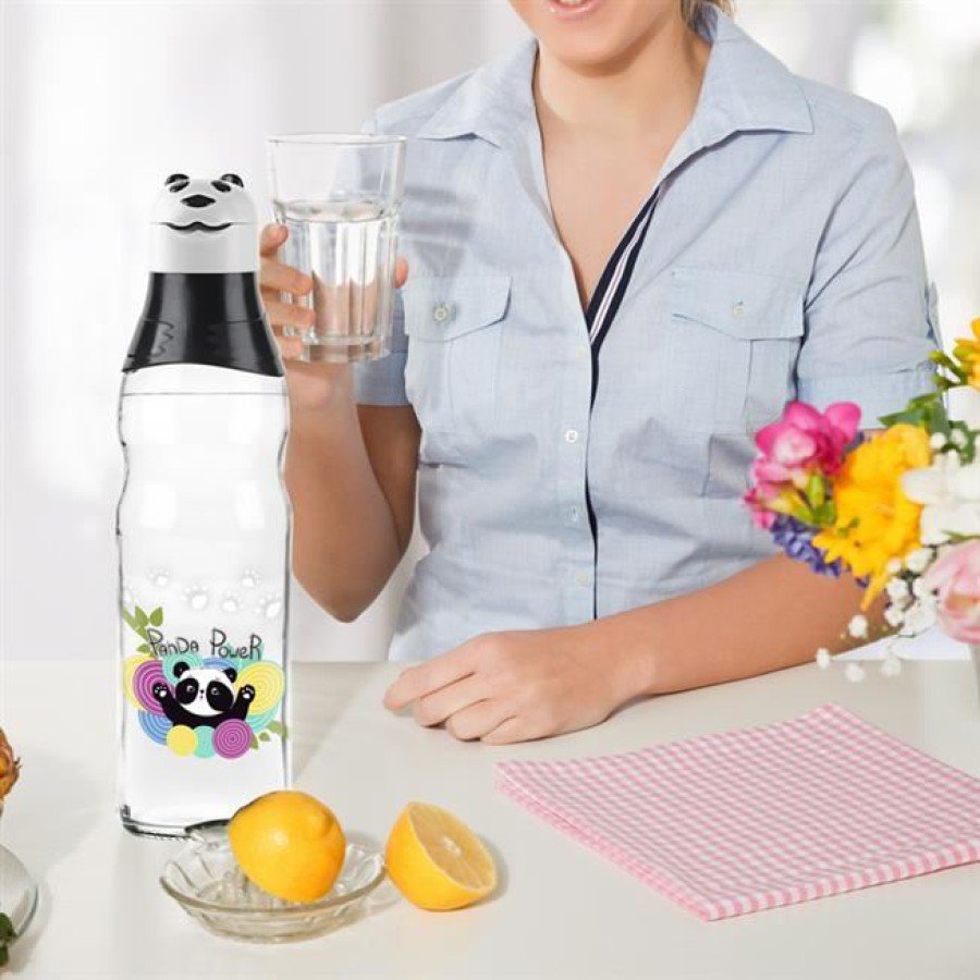 Cute Panda Design Glass Water Bottle Leak Proof 1000 ML