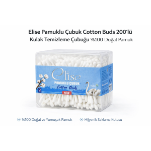Elise Cotton Swab Cotton Buds 200-Piece Ear Cleaning Swab Natural Cotton 1 Pack Elise Cotton Swab Cotton Buds 200-Piece Ear Cleaning Swab Natural Cotton 1 Pack