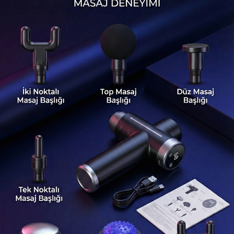 Sıcak Ve Soğuk Terapili Masaj Tabancası - Şarjlı Isıtmalı Masaj Cihazı - Sporcu Masaj Aleti