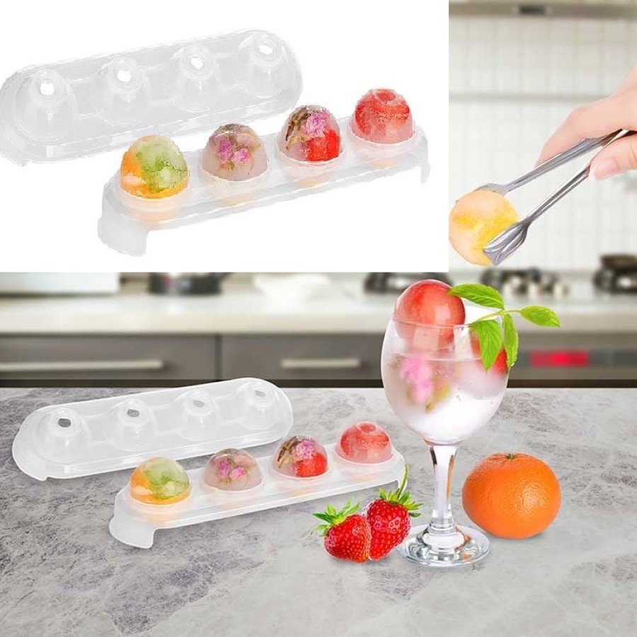 Silicone Based 4 Compartment Transparent Ice Mold Round Icebox
