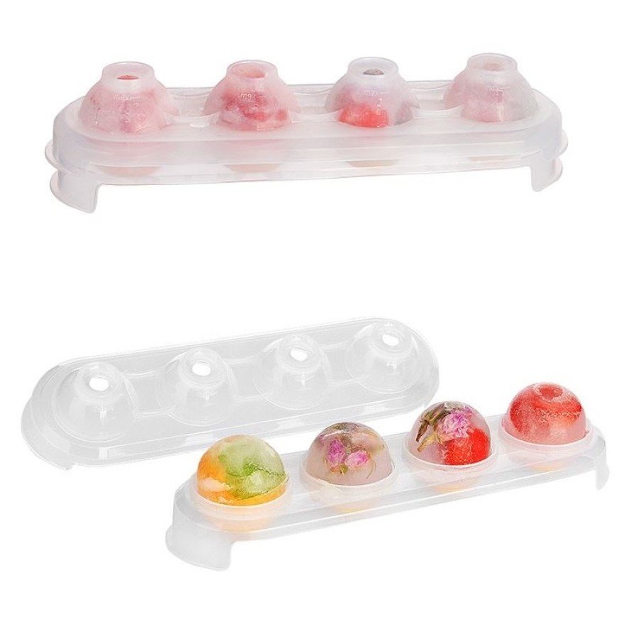 Silicone Based 4 Compartment Transparent Ice Mold Round Icebox