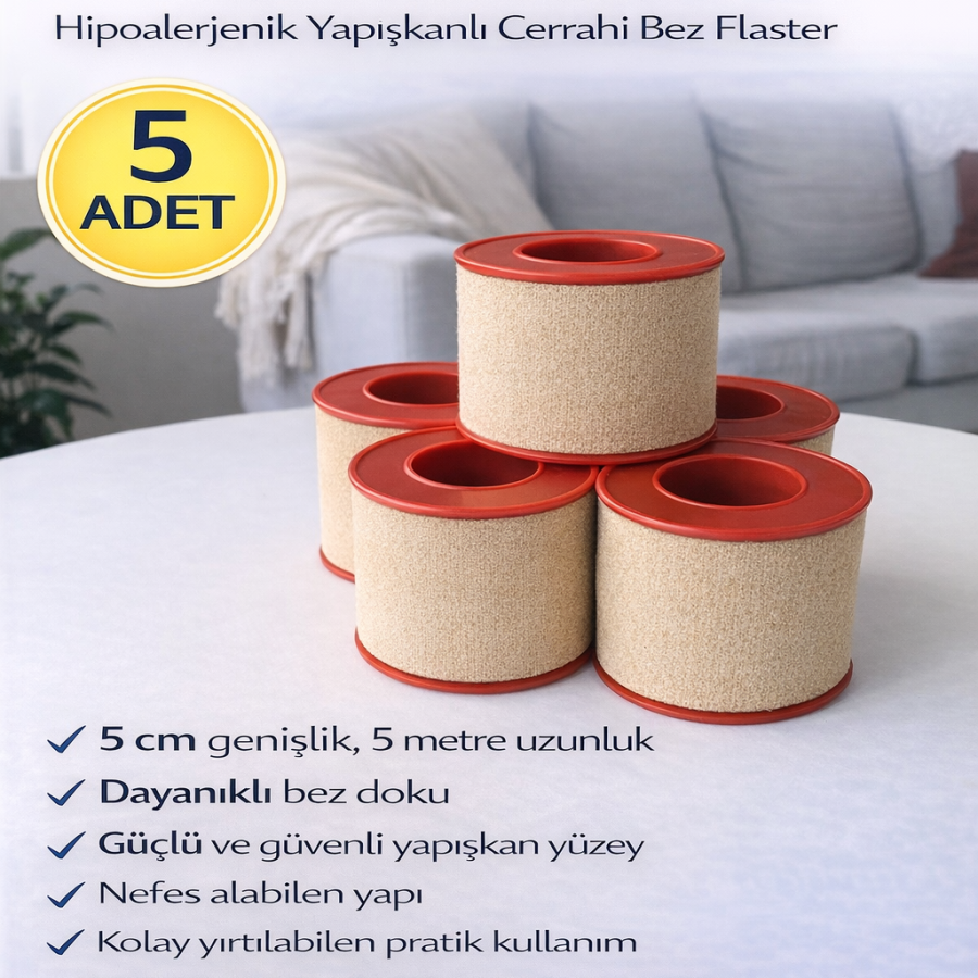 Cloth Patch 5 cm x 5 m Medical Fixation Tape Hypoallergenic Adhesive Surgical Cloth Patch 5 PCS