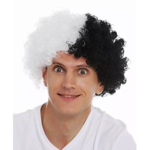 Black White Curly Afro Bonus Wig Fan Bonus Hair