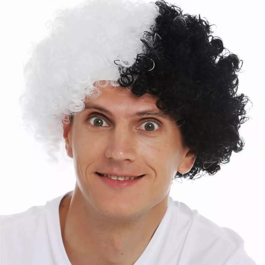 Black White Curly Afro Bonus Wig Fan Bonus Hair