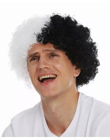 Black White Curly Afro Bonus Wig Fan Bonus Hair