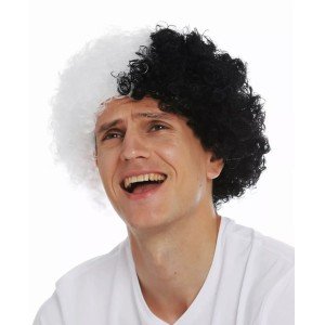 Black White Curly Afro Bonus Wig Fan Bonus Hair