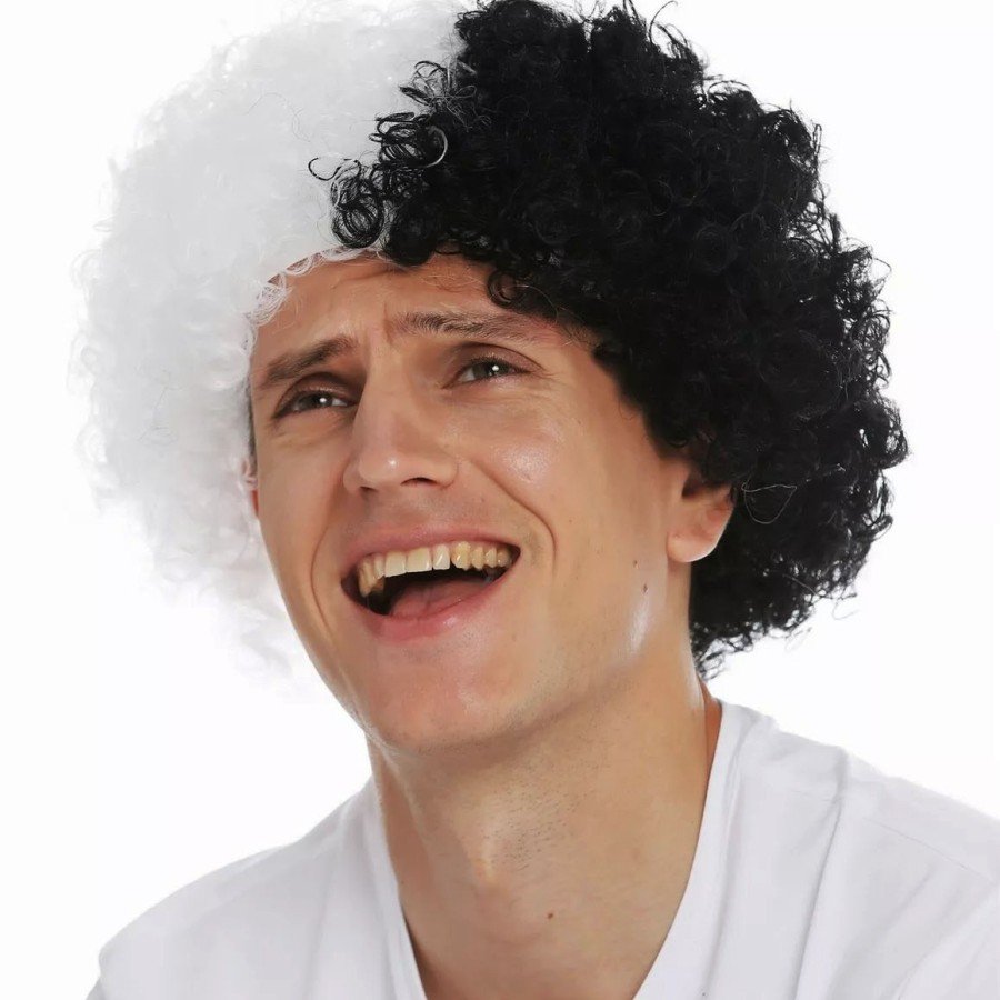 Black White Curly Afro Bonus Wig Fan Bonus Hair