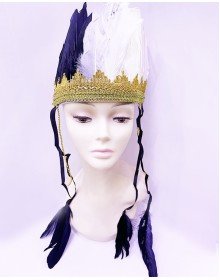 Black and White Color Feathered Native American Headdress | Fan Title