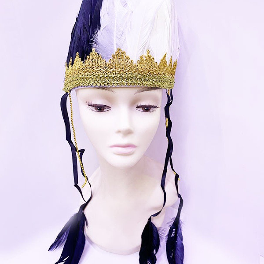 Black and White Color Feathered Native American Headdress | Fan Title Black and White Color Feathered Native American Headdress | Fan Title