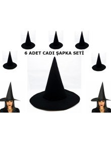 Felt Black Witch Hat Adult Size 6 Pieces
