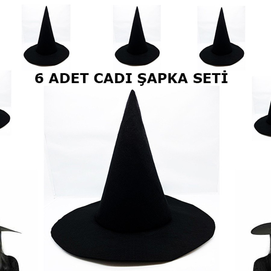 Felt Black Witch Hat Adult Size 6 Pieces