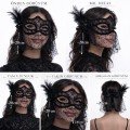 Black Lace Tulle Veil Party Mask - Feathered Pearl Detail Black Lace Tulle Veil Party Mask - Feathered Pearl Detail