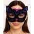 Black Velvet Covered Pink Blue Glitter Embroidered Cat Mask 20x13 cm