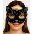 Black Velvet Covered Cat Mask with Yellow and Green Glitter Embroidery 20x13 cm Black Velvet Covered Cat Mask with Yellow and Green Glitter Embroidery 20x13 cm
