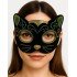 Black Velvet Covered Cat Mask with Yellow and Green Glitter Embroidery 20x13 cm