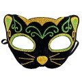 Black Velvet Covered Cat Mask with Yellow and Green Glitter Embroidery 20x13 cm Black Velvet Covered Cat Mask with Yellow and Green Glitter Embroidery 20x13 cm