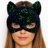 Blue Green Sequined Sequin Party Mask on Black Velvet Fabric 16x14 cm