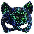 Blue Green Sequined Sequin Party Mask on Black Velvet Fabric 16x14 cm