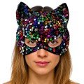 Colorful Sequined Sequin Party Mask on Black Velvet Fabric 16x14 cm