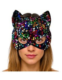 Colorful Sequined Sequin Party Mask on Black Velvet Fabric 16x14 cm