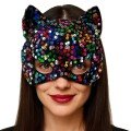 Colorful Sequined Sequin Party Mask on Black Velvet Fabric 16x14 cm
