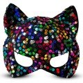 Colorful Sequined Sequin Party Mask on Black Velvet Fabric 16x14 cm