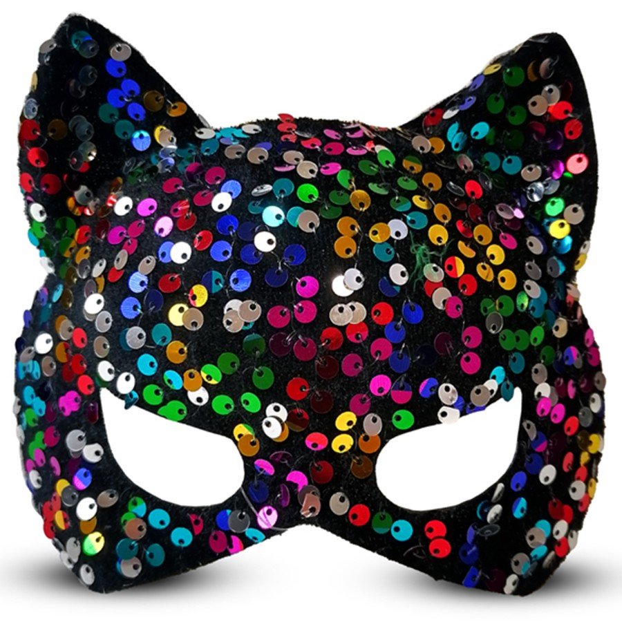 Colorful Sequined Sequin Party Mask on Black Velvet Fabric 16x14 cm