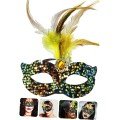 Black Velvet, Colorful Sequins, Sequins, Yellow Feathers, Yellow Stone Party Mask 19x21 cm