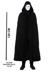 120 cm Cloak with Black Hood and White Paintable Full Face Mask