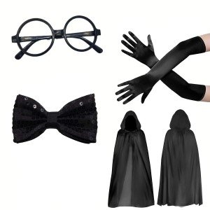 Black Hooded Wizard and Witch Cloak Costume Set (4 Pieces) Black Hooded Wizard and Witch Cloak Costume Set (4 Pieces)
