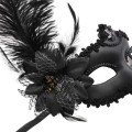 Black Matte Color Party Prom Venetian Mask with Side Feathers and Roses 16x22