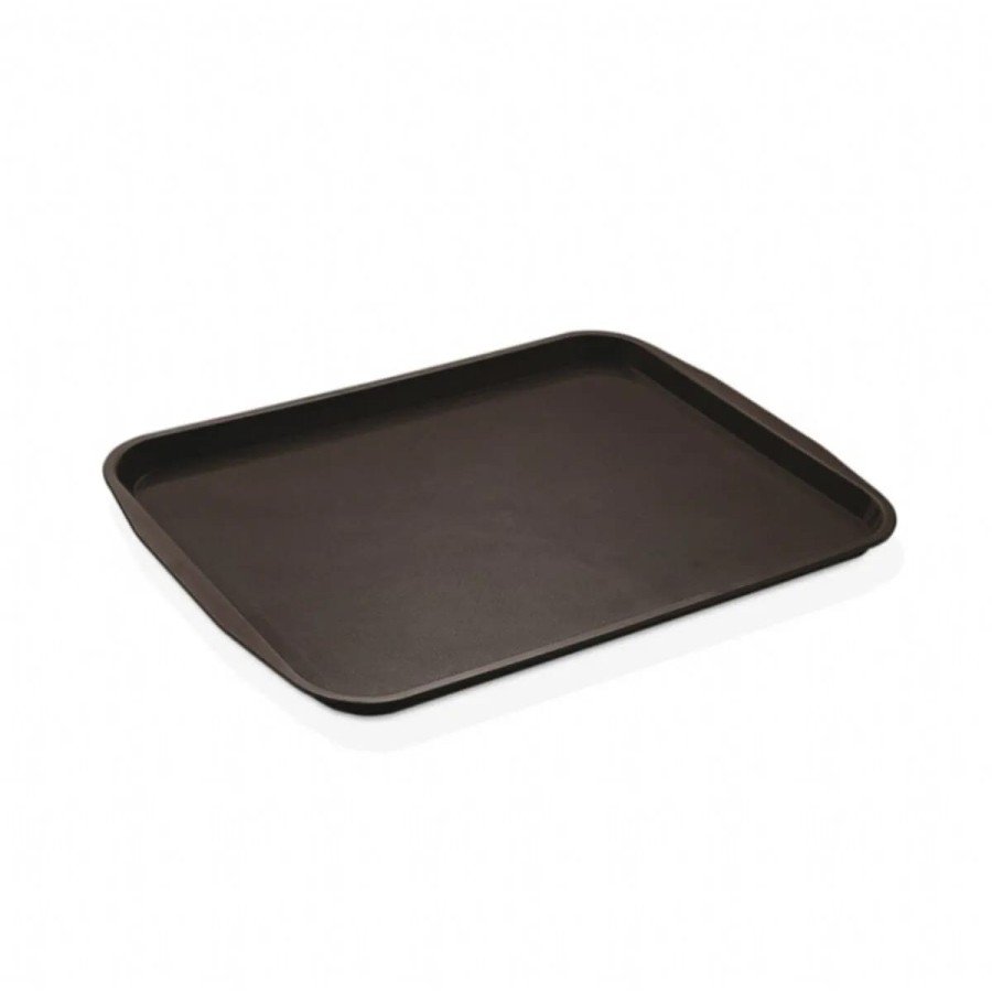 Black Midi Size Plastic Serving Tray Unbreakable Restaurant Buffet Fast Food Use (44x32 Cm)