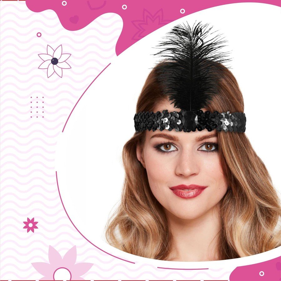 Black Color Charleston Headpiece 90 s 80 s Feather Hair Band