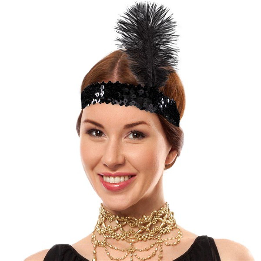 Black Color Charleston Headpiece 90 s 80 s Feather Hair Band