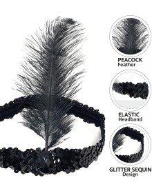 Black Color Charleston Headpiece 90's 80's Feather Hair Band