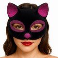 Black Color Fuchsia Glitter Suede Coated Cat Mask 18x14 cm