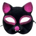 Black Color Fuchsia Glitter Suede Coated Cat Mask 18x14 cm