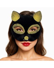 Black Color Gold Glitter Suede Coated Cat Mask 18x14 cm