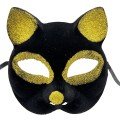 Black Color Gold Glitter Suede Coated Cat Mask 18x14 cm